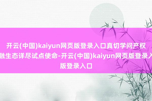 开云(中国)kaiyun网页版登录入口真切学问产权金融生态详尽试点使命-开云(中国)kaiyun网页版登录入口
